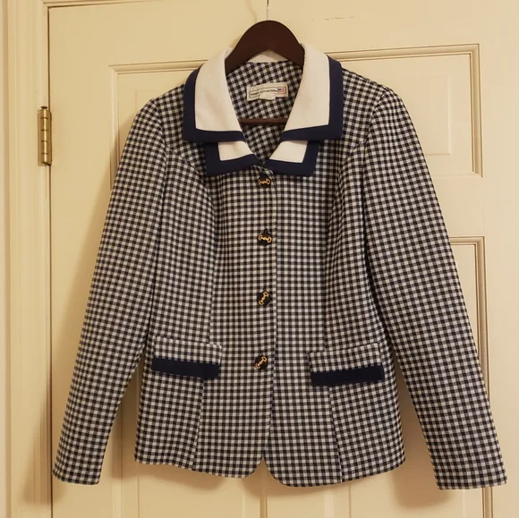 Pablo Collection navy blue and white skirt jacket set, 10 - Picture 2 of 10